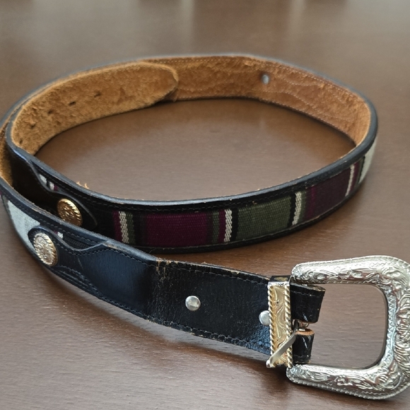 WESTERN Striped Leather Belt with Silver Buckle 44 - Picture 1 of 6